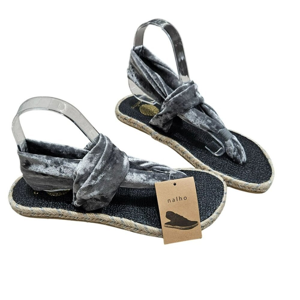 Nalho NWT Womens Gray Velvet Jute Espadrille Sandals Padded Soles size 40 9 Boho